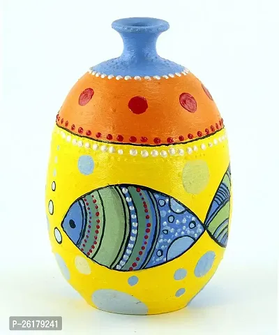 KALAPURI? Multicolored Made of Teracotta Clay Handicrafts ShowPiece Terracotta Vase/Pot with Blue Fish Paintings