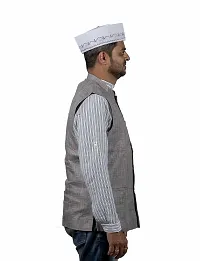 KALAPURI Traditional Handstitched Ready to Wear Typical White Baniya Topi with Blue Large Hand Embroidery for Groom or Dulha or Navardev Wedding/Marriage 1104-2-thumb3