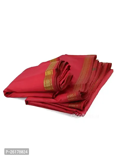 KALAPURI Unstiched Blood Red Color Dhoti  Angavastram Set With Golden Jari Border | Free Size | Men's Art Silk Fabric | For Trational Functions, Pooja  Festivals