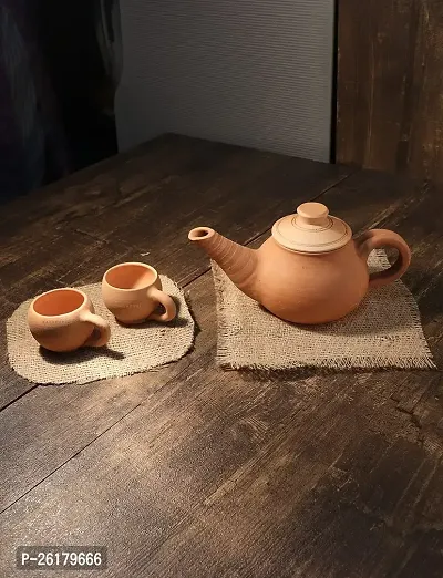 KALAPURI? Handcrafted Terracotta Tea Set with 750mL Teapot  6 Cups Non-Toxic  Eco-Friendly Clay Kettle  Cup Set