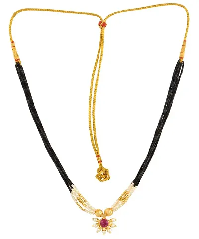 KALAPURI? Handmade Fancy Crystal Mani with Three Pendants 24K Plated Alloy Mangalsutra With Chain for Women