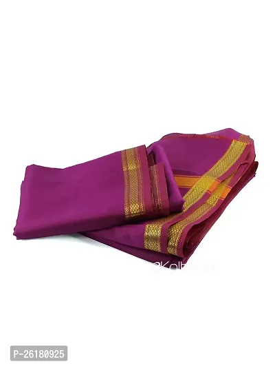 KALAPURI Unstiched Magenta Color Dhoti  Angavastram Set With Golden Jari Border | Free Size | Men's Art Silk Fabric | For Trational Functions, Pooja  Festivals