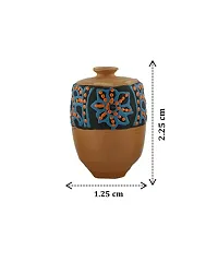 KALAPURI? Handmade 3D Work Mini Set of Three Show Piece Terracotta Pot Set Idols and Figurines/Home d?cor/Showpieces in Natural and Blue Colour Combination-thumb1