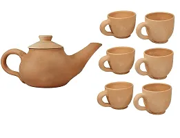 KALAPURI? Handcrafted Terracotta Tea Set with 750mL Teapot  6 Cups Non-Toxic  Eco-Friendly Clay Kettle  Cup Set-thumb1