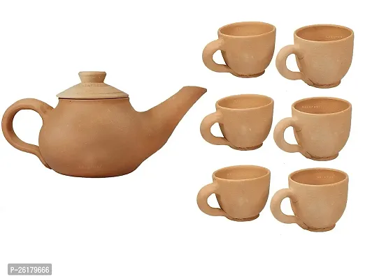 KALAPURI? Handcrafted Terracotta Tea Set with 750mL Teapot  6 Cups Non-Toxic  Eco-Friendly Clay Kettle  Cup Set-thumb2