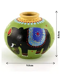 KALAPURI? Multicolored Made of Teracotta Clay Handicrafts ShowPiece Terracotta Vase/Pot with Black Elephant Paintings-thumb1