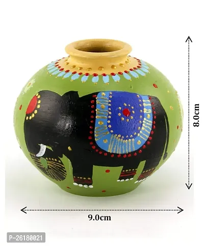 KALAPURI? Multicolored Made of Teracotta Clay Handicrafts ShowPiece Terracotta Vase/Pot with Black Elephant Paintings-thumb2