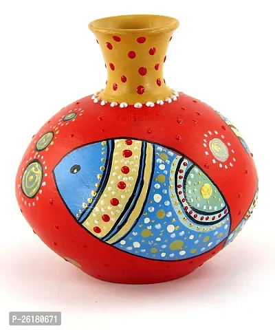 KALAPURI? Multicolored Made of Teracotta Clay Handicrafts ShowPiece Terracotta Vase/Pot with Fish Modern Art Painting