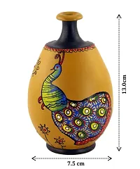 KALAPURI? Multicolored Made of Teracotta Clay Handicrafts ShowPiece Terracotta Vase/Pot with Yellow Multicolour Peacock Paintings-thumb1