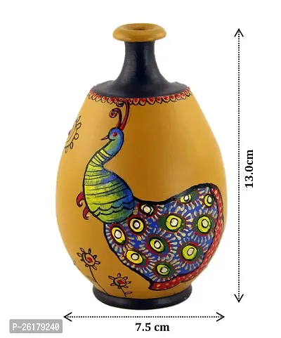 KALAPURI? Multicolored Made of Teracotta Clay Handicrafts ShowPiece Terracotta Vase/Pot with Yellow Multicolour Peacock Paintings-thumb2