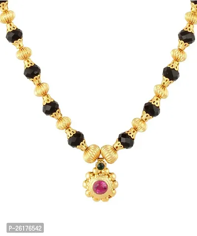 KALAPURI Traditional Yellow Handmade Jewellery Round Pandal Unique 24K Gold Plated Alloy Quartz Necklace for Women-thumb3