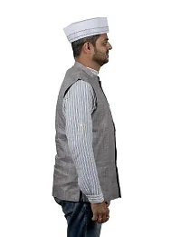 KALAPURI Traditional Handstitched Ready to Wear Typical White Baniya Topi with Blue Hand Embroidery for Groom or Dulha or Navardev Wedding/Marriage 1103-2-thumb3