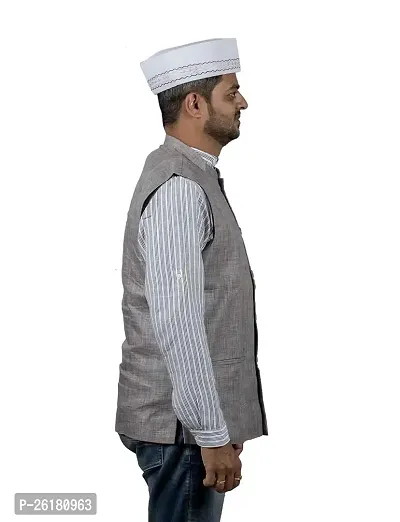 KALAPURI Traditional Handstitched Ready to Wear Typical White Baniya Topi with Blue Hand Embroidery for Groom or Dulha or Navardev Wedding/Marriage 1103-2-thumb4