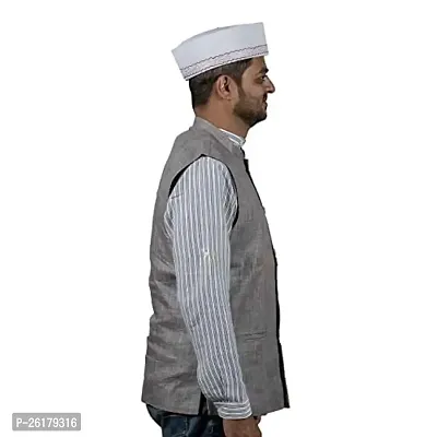 KALAPURI Traditional Handstitched Ready to Wear Typical White Baniya Topi with Pink Hand Embroidery for Groom or Dulha or Navardev Wedding/Marriage 1105-1-thumb4