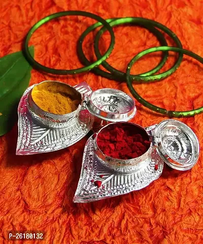 KALAPURI? Silver Plated Two Separate Pan Shape Haldi-Kunku karand/Kankavati/Kumkum Pooja Thali Set