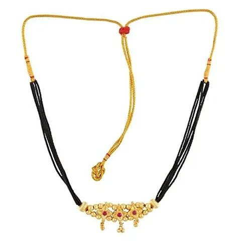 KALAPURIreg; Handmade Fancy Crystal Mani with Two Pendants Plated Alloy Mangalsutra Necklace With Chain for Women