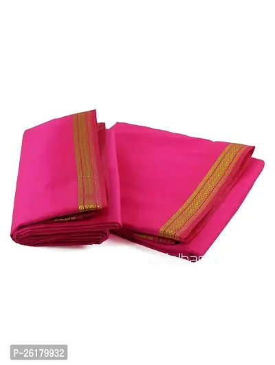 KALAPURI Unstiched Dark Pink Color Dhoti  Angavastram Set With Golden Jari Border | Free Size | Men's Art Silk Fabric | For Trational Functions, Pooja  Festivals