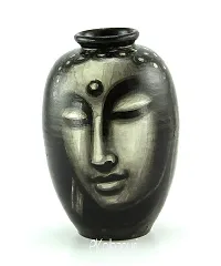 KALAPURI? Handmade Pots with Handpainted Bhudha Face Black Teracotta Design Home Decor/Flower Pot/Table Decor/Show Piece Gift Items-thumb1