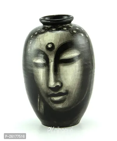 KALAPURI? Handmade Pots with Handpainted Bhudha Face Black Teracotta Design Home Decor/Flower Pot/Table Decor/Show Piece Gift Items-thumb2