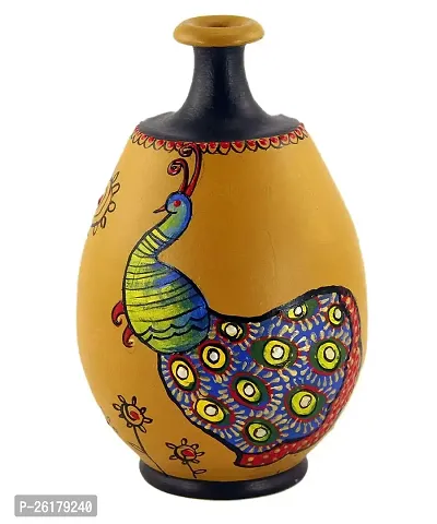 KALAPURI? Multicolored Made of Teracotta Clay Handicrafts ShowPiece Terracotta Vase/Pot with Yellow Multicolour Peacock Paintings