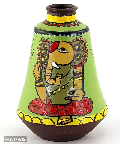 KALAPURI? Multicolored Made of Teracotta Clay Handicrafts ShowPiece Terracotta Vase/Pot with Green Ganesh/Ganapati Paintings