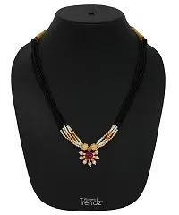 KALAPURI? Handmade Fancy Crystal Mani with Three Pendants 24K Gold Plated Alloy Mangalsutra With Chain for Women-thumb1