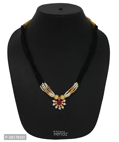 KALAPURI? Handmade Fancy Crystal Mani with Three Pendants 24K Gold Plated Alloy Mangalsutra With Chain for Women-thumb2