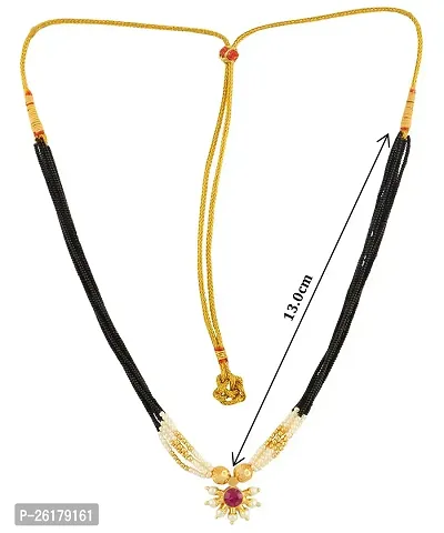 KALAPURI? Handmade Fancy Crystal Mani with Three Pendants 24K Gold Plated Alloy Mangalsutra With Chain for Women-thumb4