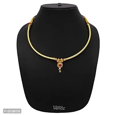 KALAPURI Traditional Handmade Jewellery Golden Small Pendant Fancy Pipe Thushi 24K Gold Plated Alloy Necklace for Women and Girls-thumb2