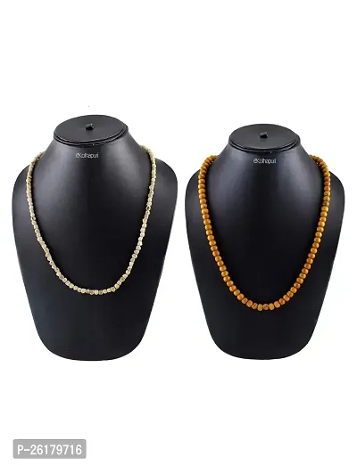 KALAPURI? Wooden Combo Set of 2 Kanthi Mala with Uneven Beads/Holy Basil Rosary/Kanthi Tulsi Mala for Pooja Chanting or Wearing