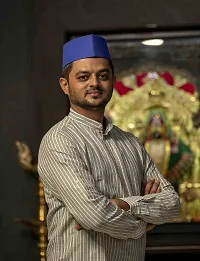 KALAPURI Traditional Handstitched Ready to Wear Typical Maharashtrain Blue Gandhi Topi (Turban) for Wedding/Traditional Functions 1112-3-thumb1