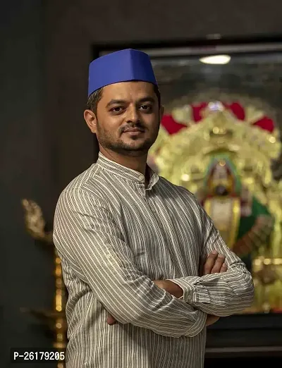 KALAPURI Traditional Handstitched Ready to Wear Typical Maharashtrain Blue Gandhi Topi (Turban) for Wedding/Traditional Functions 1112-3-thumb2