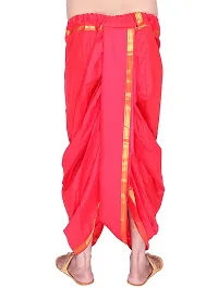 KALAPURI Unstiched Red Color Dhoti  Angavastram Set With Golden Jari Border | Free Size | Men's Art Silk Fabric | For Trational Functions, Pooja  Festivals-thumb4