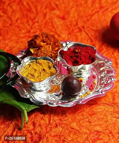 KALAPURI? Silver Plated Haldi-Kunku karand/Kankavati/Kumkum Pooja Thali Set