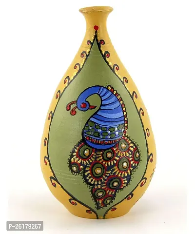 KALAPURI? Multicolored Made of Teracotta Clay Handicrafts ShowPiece Terracotta Vase/Pot with Peacock Art Painting