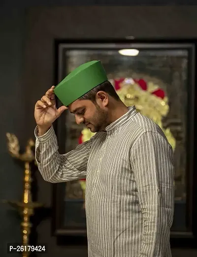 KALAPURI Traditional Handstitched Ready to Wear Typical Maharashtrain Green Gandhi Topi (Turban) for Wedding/Traditional Functions 1111-2-thumb2