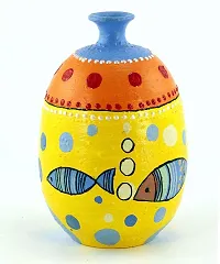 KALAPURI? Multicolored Made of Teracotta Clay Handicrafts ShowPiece Terracotta Vase/Pot with Blue Fish Paintings-thumb1