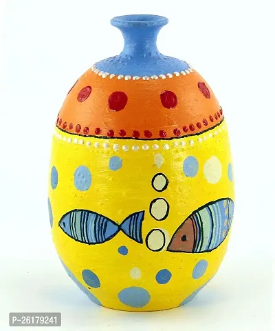 KALAPURI? Multicolored Made of Teracotta Clay Handicrafts ShowPiece Terracotta Vase/Pot with Blue Fish Paintings-thumb2