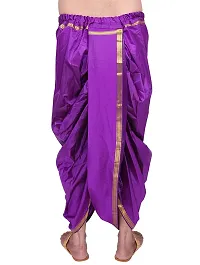 KALAPURI Unstiched Purple Color Dhoti  Angavastram Set With Golden Jari Border | Free Size | Men's Art Silk Fabric | For Trational Functions, Pooja  Festivals-thumb4