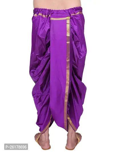 KALAPURI Unstiched Purple Color Dhoti  Angavastram Set With Golden Jari Border | Free Size | Men's Art Silk Fabric | For Trational Functions, Pooja  Festivals-thumb5