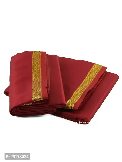 KALAPURI Unstiched Marroon Color Dhoti  Angavastram Set With Golden Jari Border | Free Size | Men's Art Silk Fabric | For Trational Functions, Pooja  Festivals