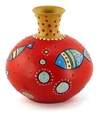 KALAPURI? Multicolored Made of Teracotta Clay Handicrafts ShowPiece Terracotta Vase/Pot with Fish Modern Art Painting-thumb1