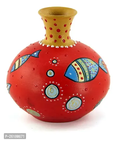 KALAPURI? Multicolored Made of Teracotta Clay Handicrafts ShowPiece Terracotta Vase/Pot with Fish Modern Art Painting-thumb2