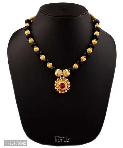 KALAPURI Traditional Yellow Handmade Jewellery Round Pandal Unique 24K Gold Plated Alloy Quartz Necklace for Women-thumb2