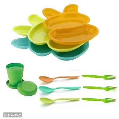 Suvarna Plastic Unbreakable  Food Plate Serving Food Plate +Free spoon +Free Fork +Free Glass-thumb0