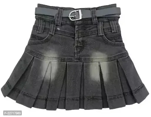 Fabulous Grey Denim Solid Denim Skirts For Girls