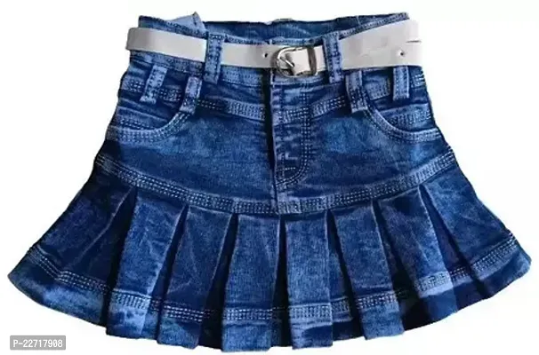 Fabulous Navy Blue Denim Solid Denim Skirts For Girls-thumb0