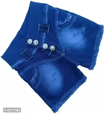 Fabulous Navy Blue Denim Solid Denim Shorts For Girls-thumb0