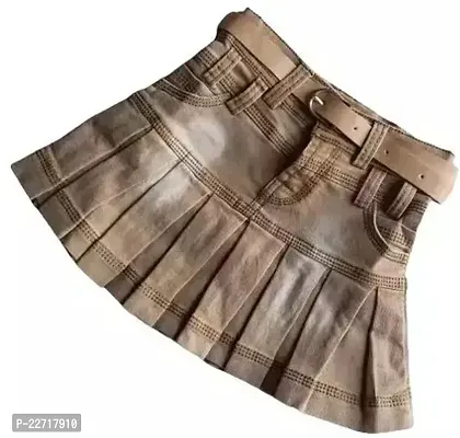 Fabulous Brown Denim Solid Denim Skirts For Girls-thumb0