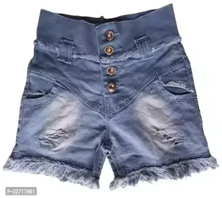 Fabulous Blue Cotton Solid Regular Shorts For Girls-thumb0